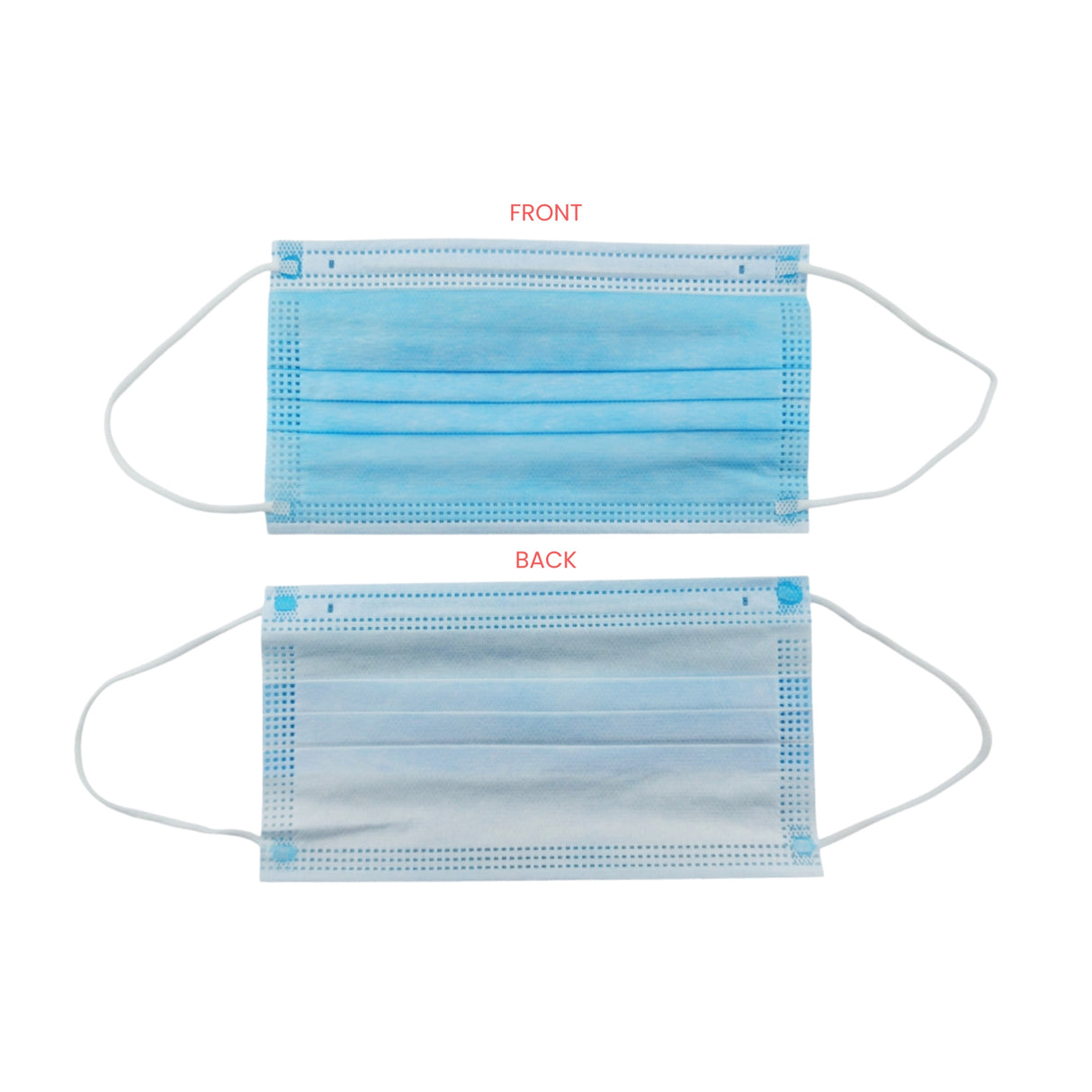 Medical Grade Type IIR 3 Ply Surgical Face Mask Both Front And Back View