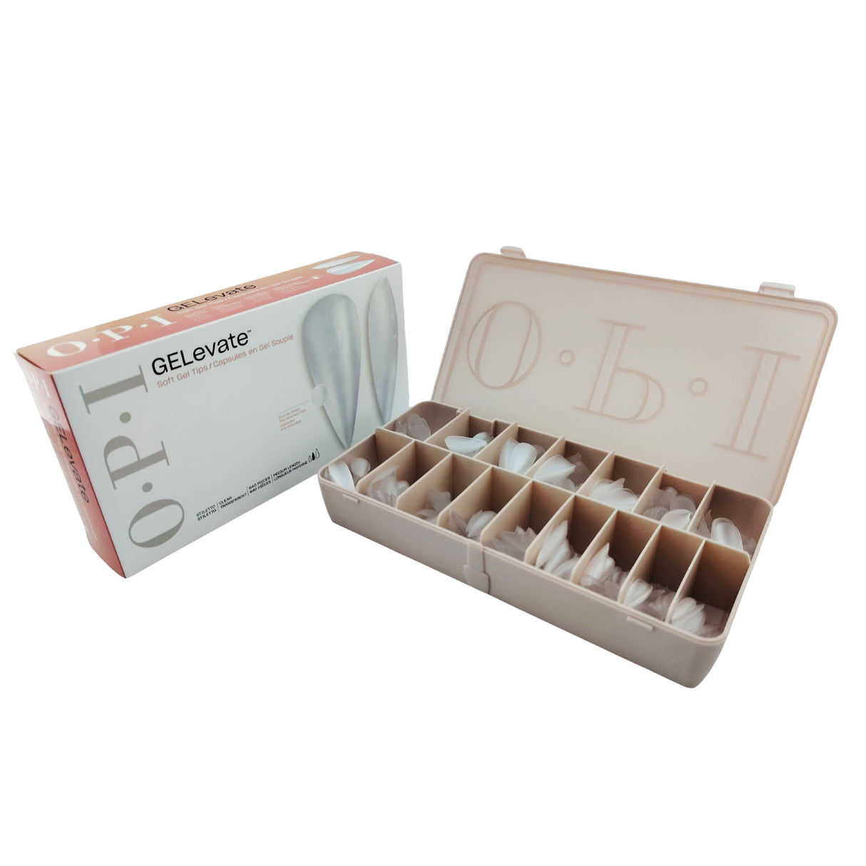 OPI GELevate Soft Gel Tips - Medium Stiletto 640pcs Box Content View