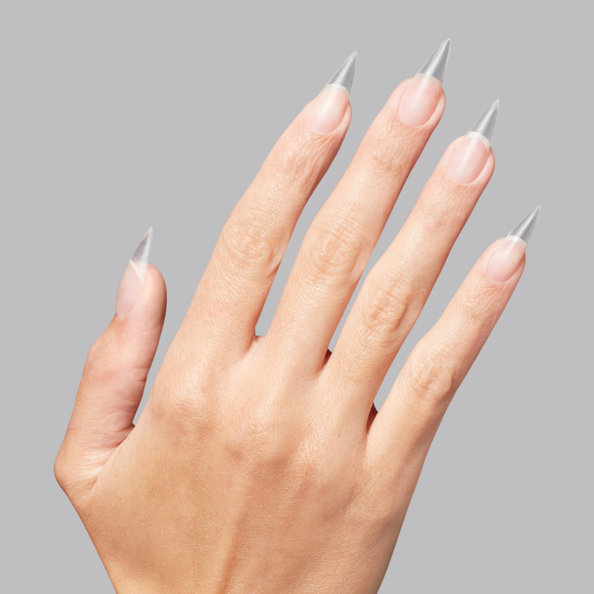 OPI GELevate Soft Gel Tips - Medium Stiletto Clear Tip Demo On Finger Nail View