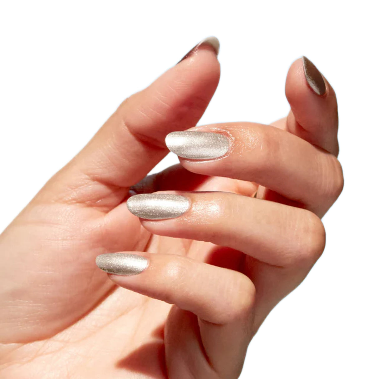 OPI Nature Strong Polish Glowing Places Ultra Light Gold Shimmer Colour On Finger Nails 