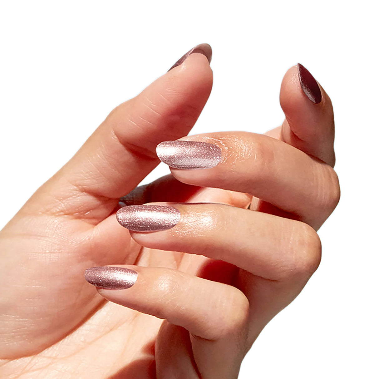 OPI Nature Strong Polish Intentions Are Rose Gold Strong Bright Brown Based Glitter Colour On Finger Nails