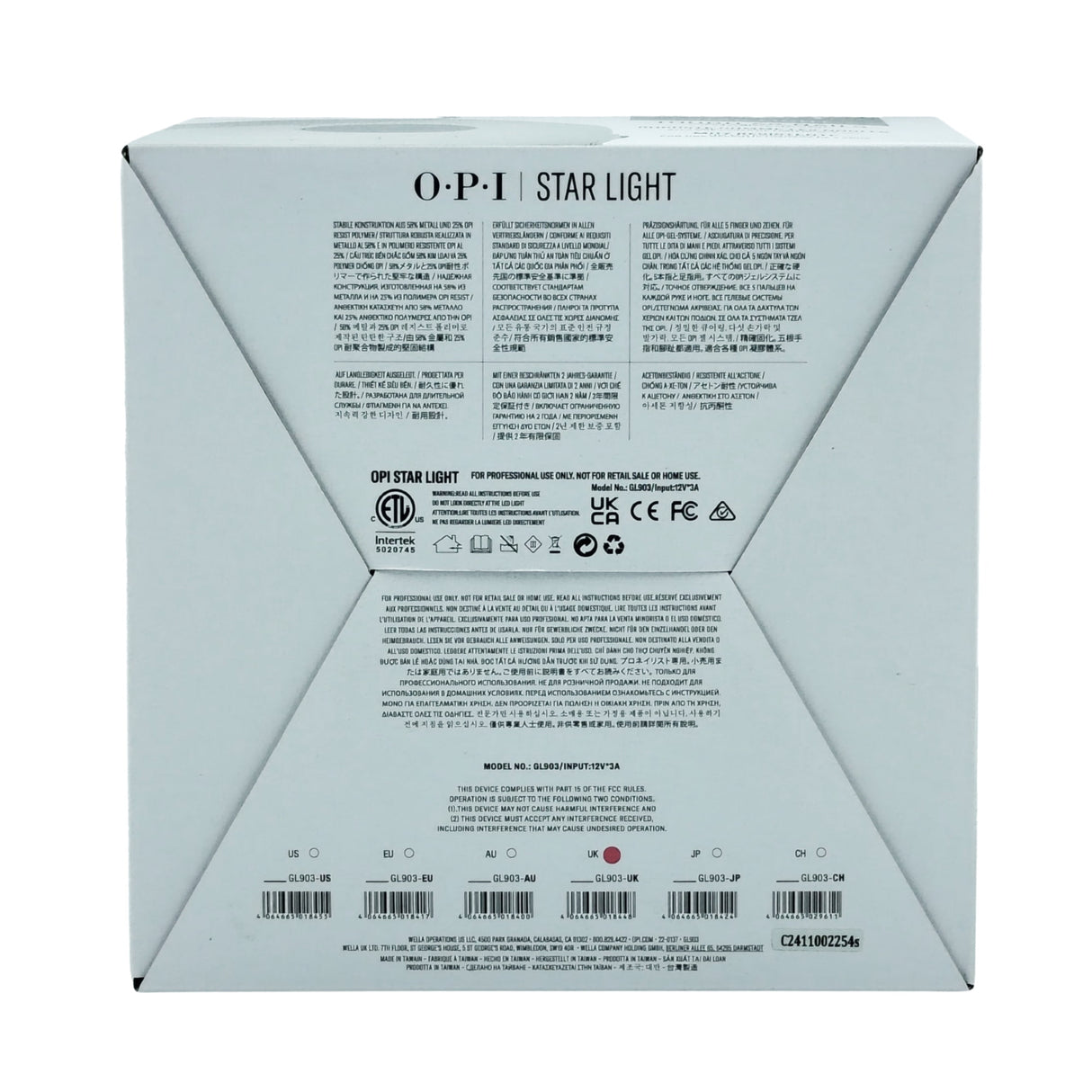 OPI Starlight LED Gel Lamp 3.0 Box Bottom View
