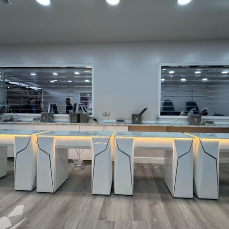 Salon Installation by Keo Supply for the Keo Lunar Silver Single Manicure Nail Table 4 table units
