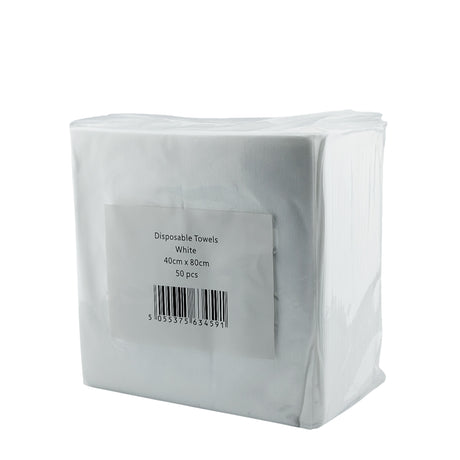 White Disposable Salon Towels 40x80cm - Biodegradable Viscose Towels Pack of 50 - Front View